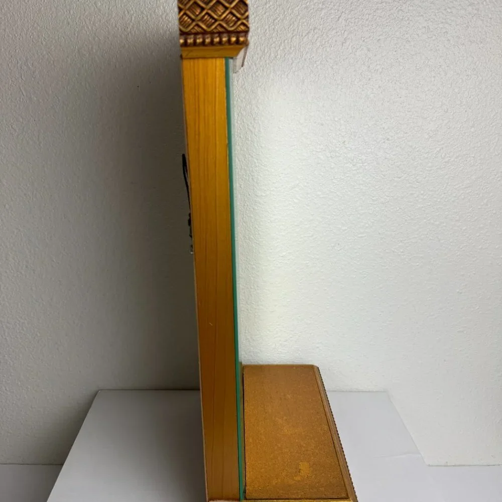 Vintage Gold Leaf Hollywood Mirror w/ Shelf Wood Gold Patina Wall / Table